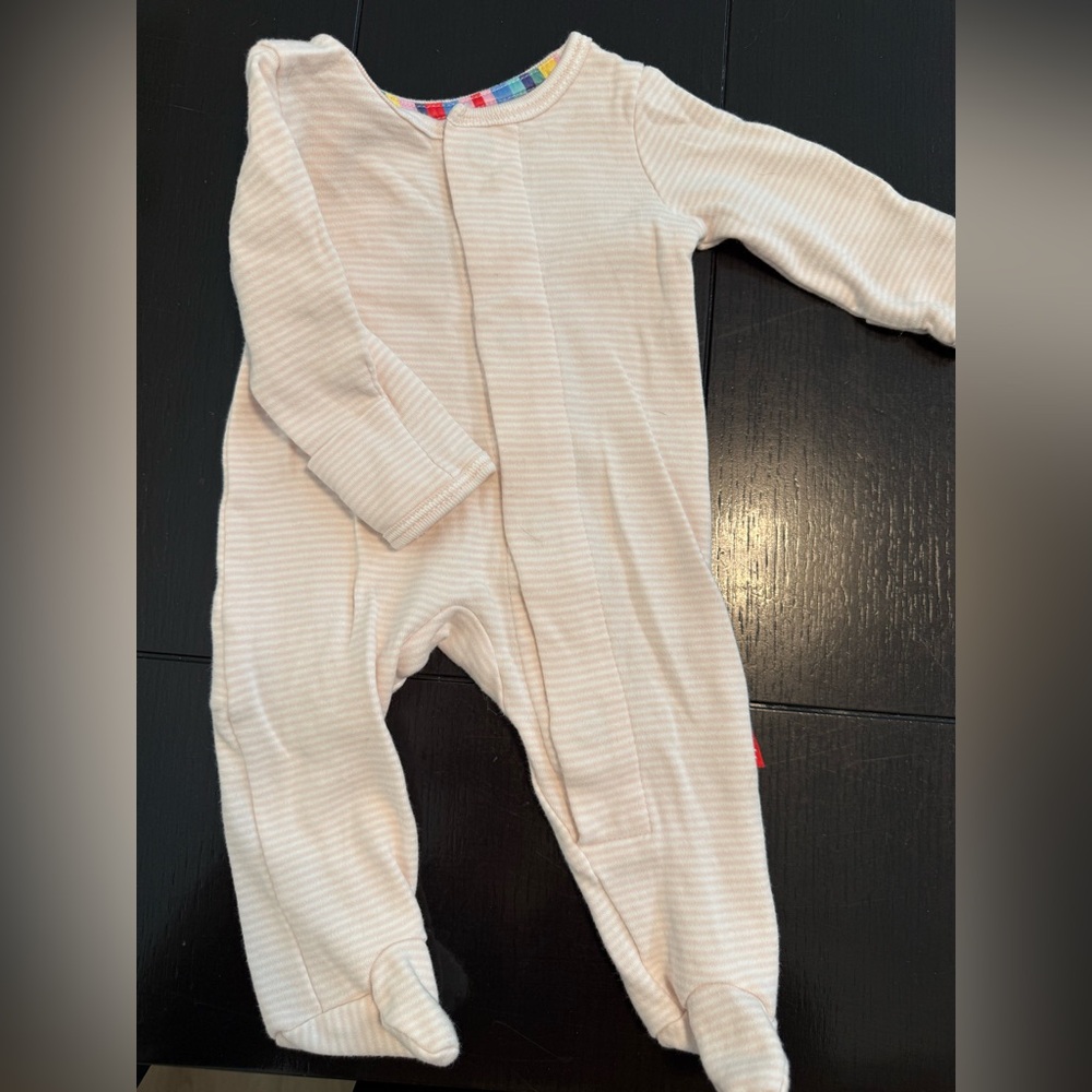 Magnetic Me Pink & White Striped Footie One-Piece (Newborn Size)